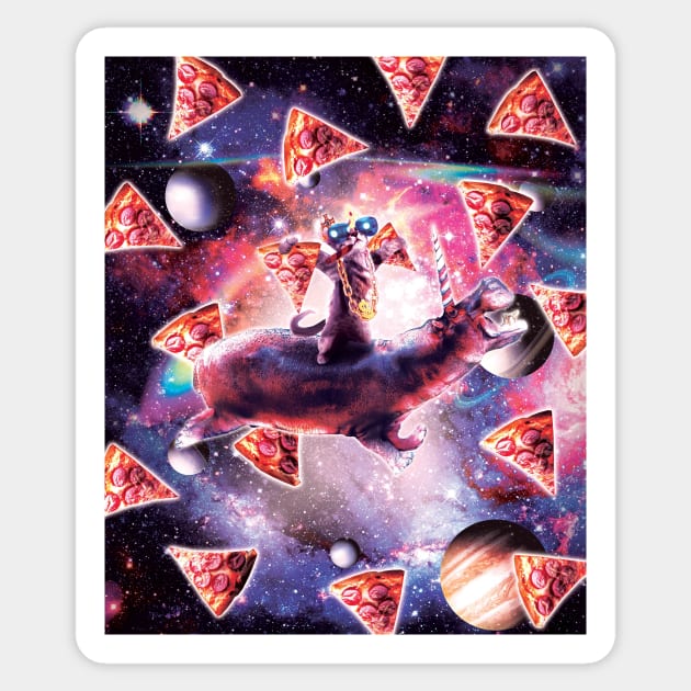 Thug Space Cat On Hippo Unicorn - Pizza Sticker by Random Galaxy